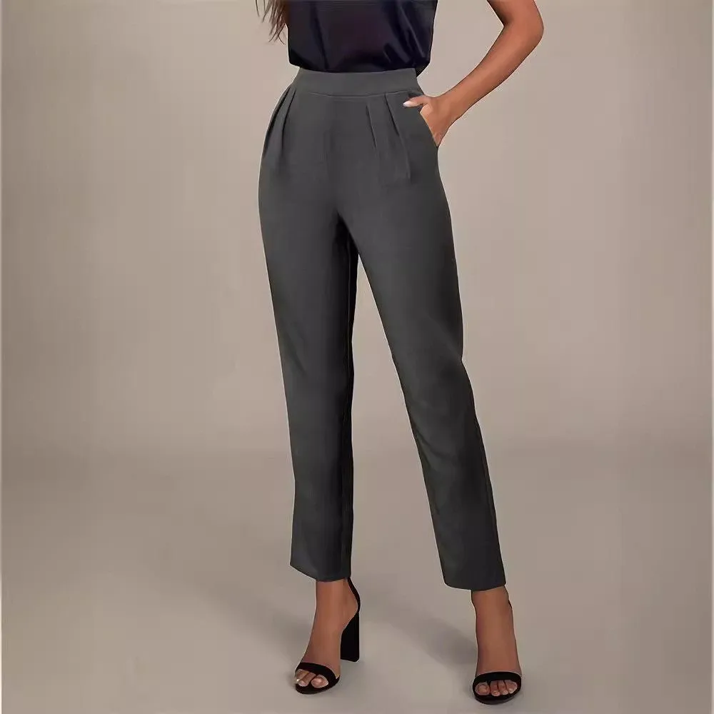 New elegant versatile elastic waist pocket suit pants