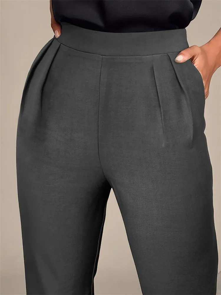 New elegant versatile elastic waist pocket suit pants