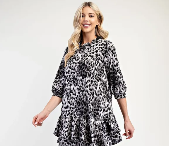 NEW! Gray Leopard Ruffle Skirt: S-3X