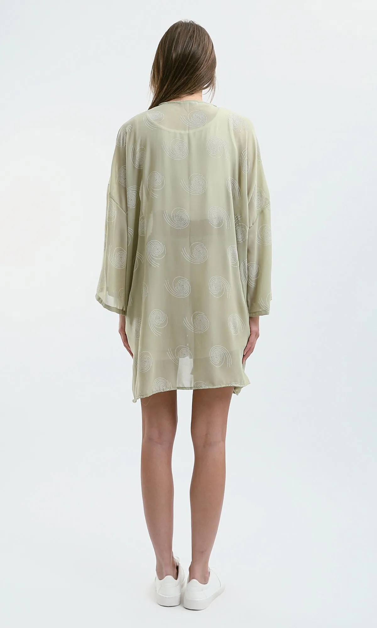 O187204 Casual Patterned Khaki Short Sleeves Cardigan