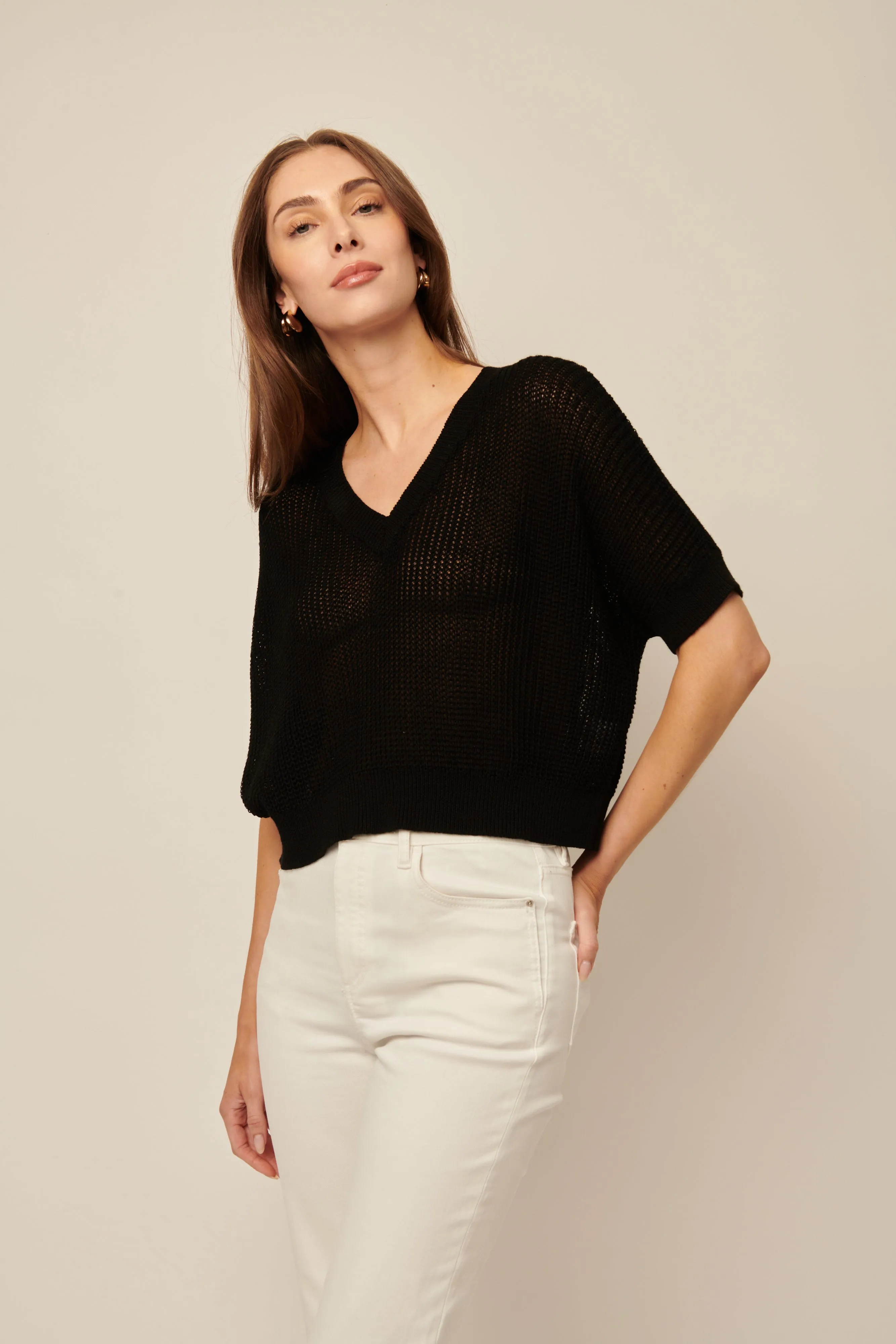 Piper Short Sleeve Knit V-Neck Pullover