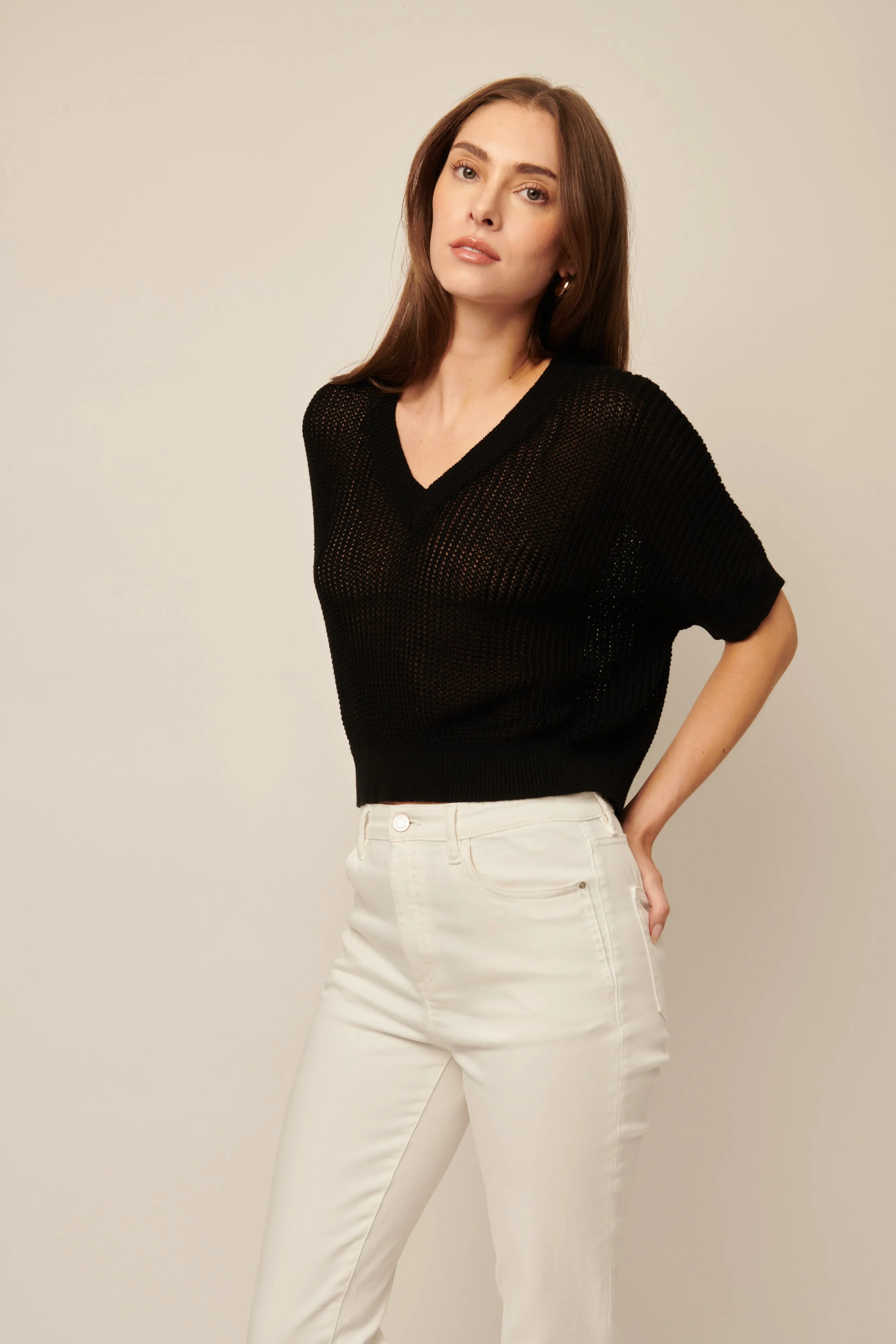Piper Short Sleeve Knit V-Neck Pullover