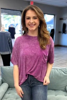 RILEY Ribbed Cuffed Short Sleeve Top