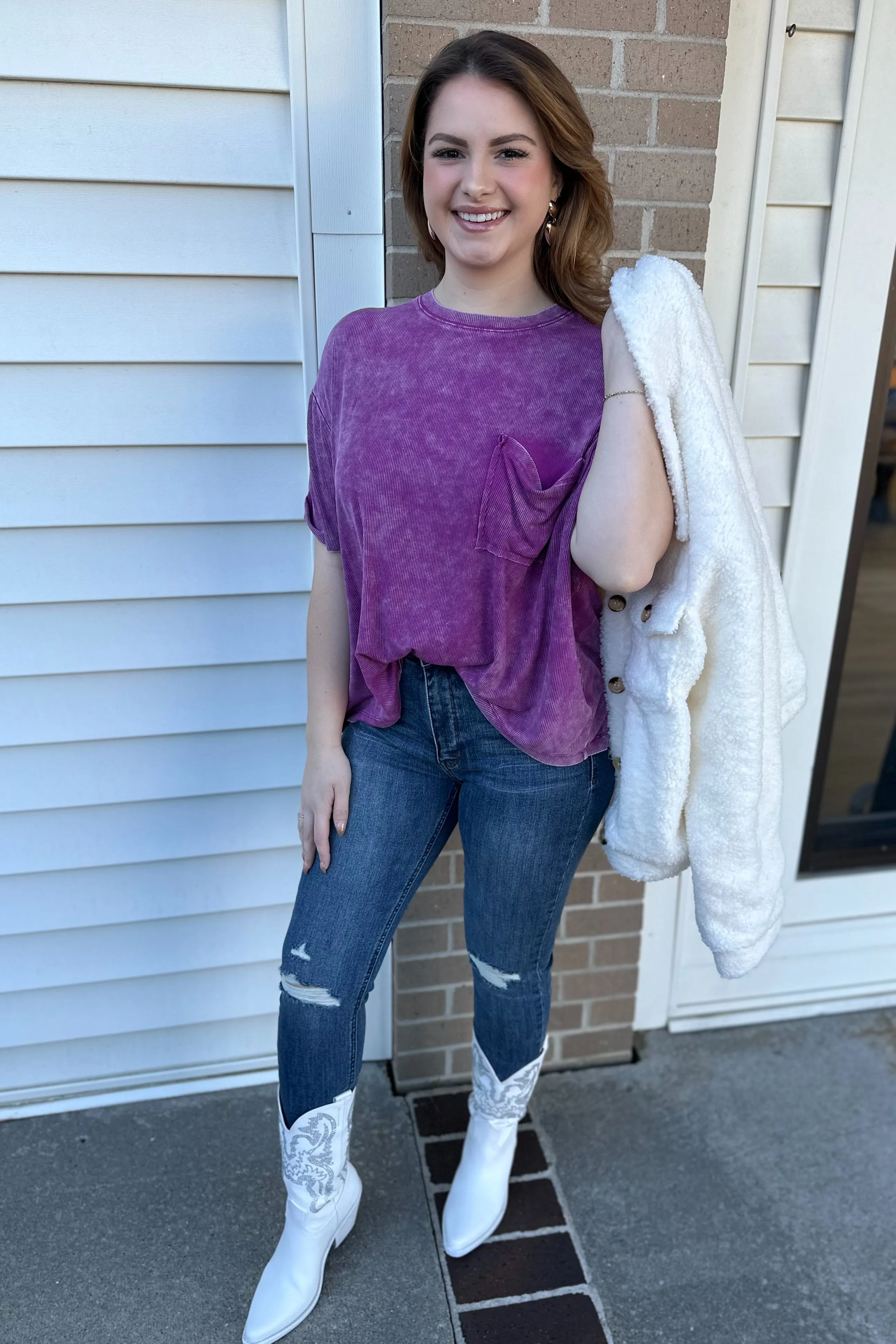 RILEY Ribbed Cuffed Short Sleeve Top
