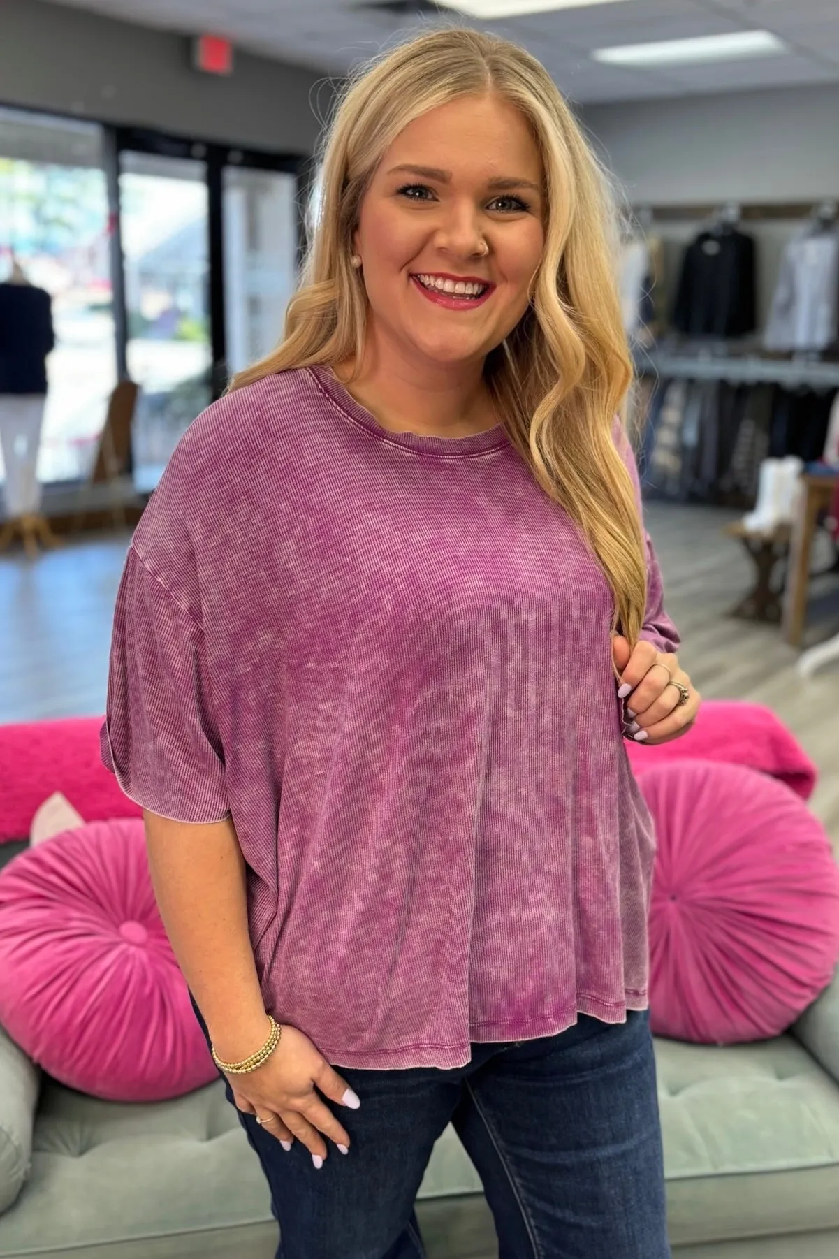 RILEY Ribbed Cuffed Short Sleeve Top