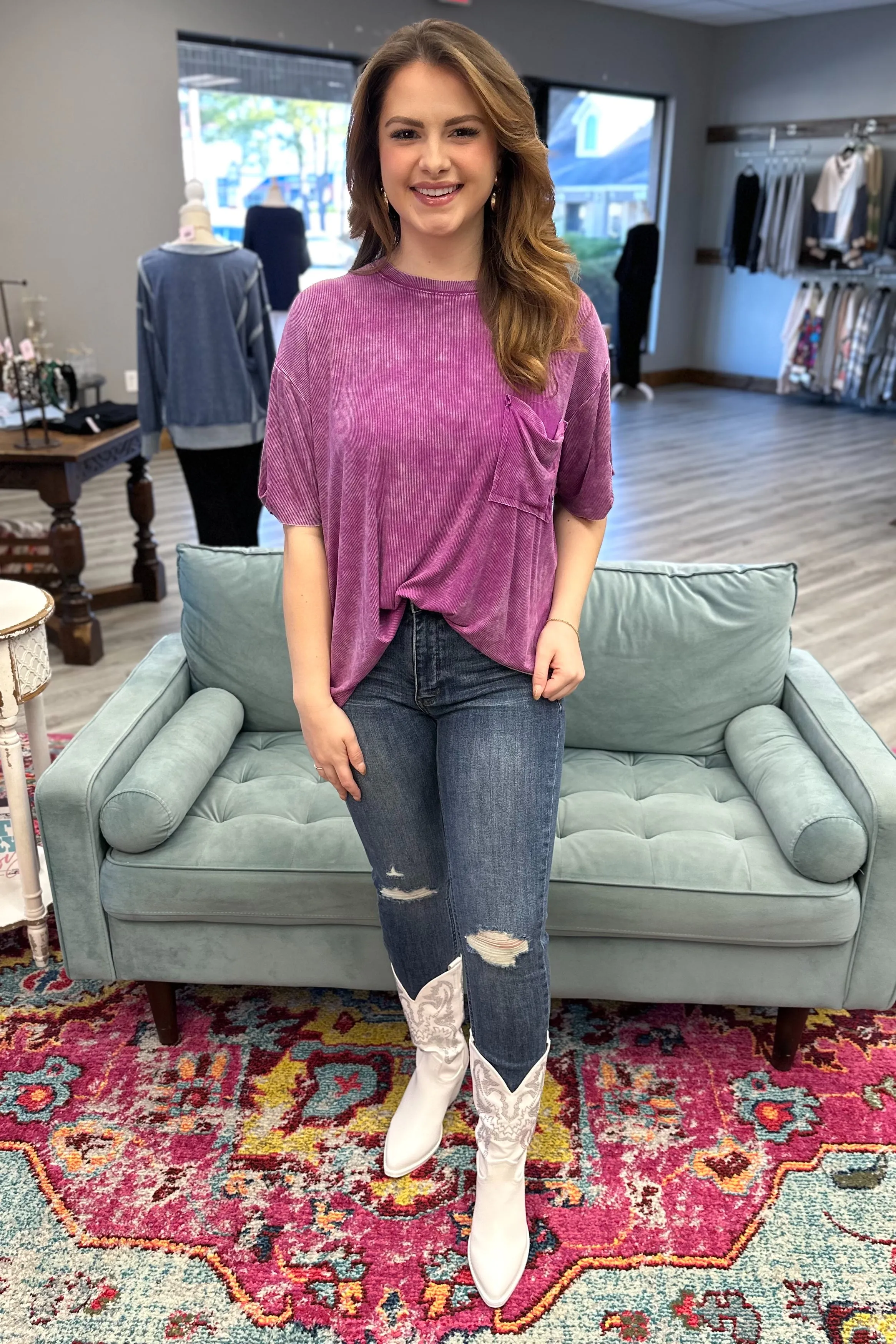 RILEY Ribbed Cuffed Short Sleeve Top