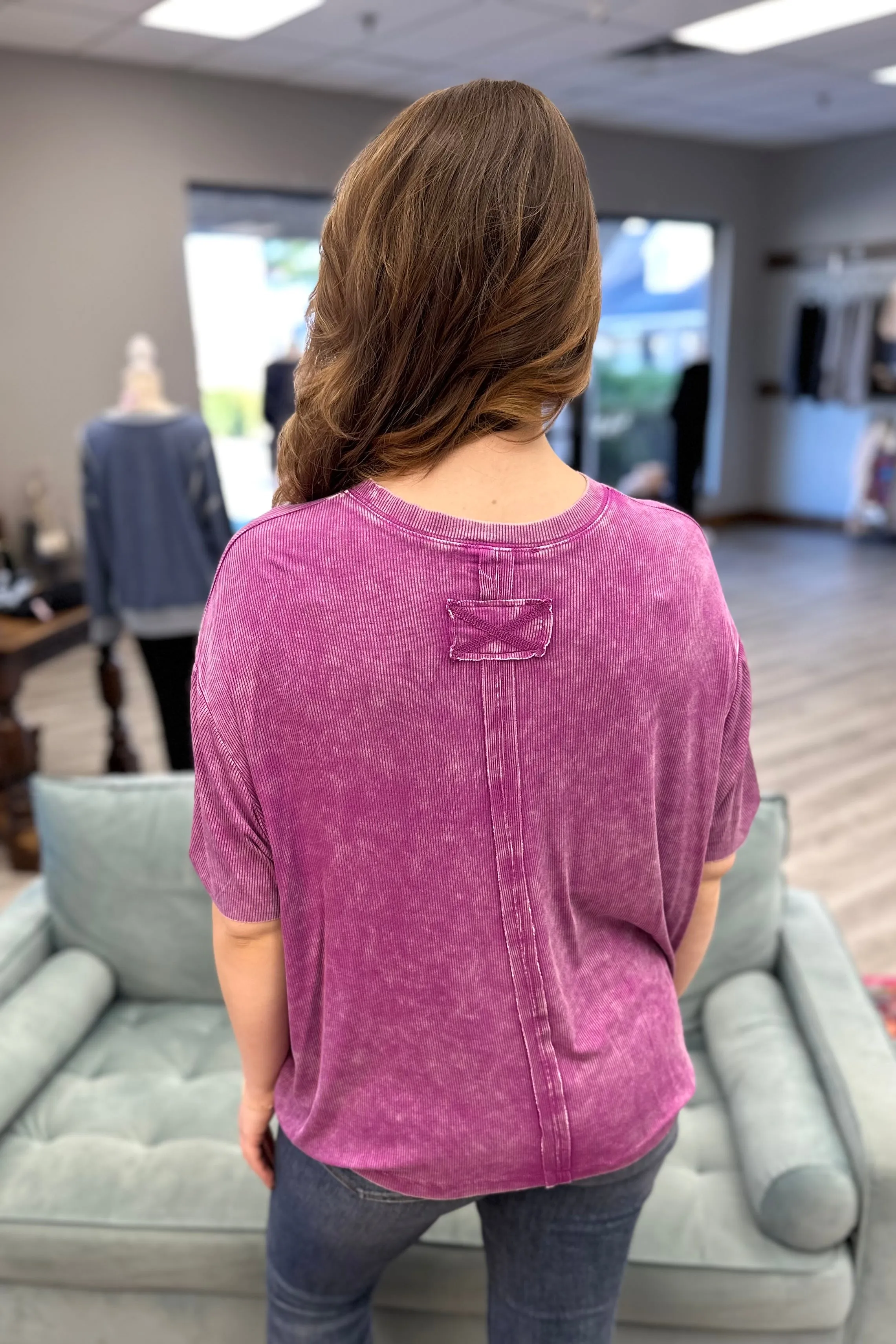 RILEY Ribbed Cuffed Short Sleeve Top
