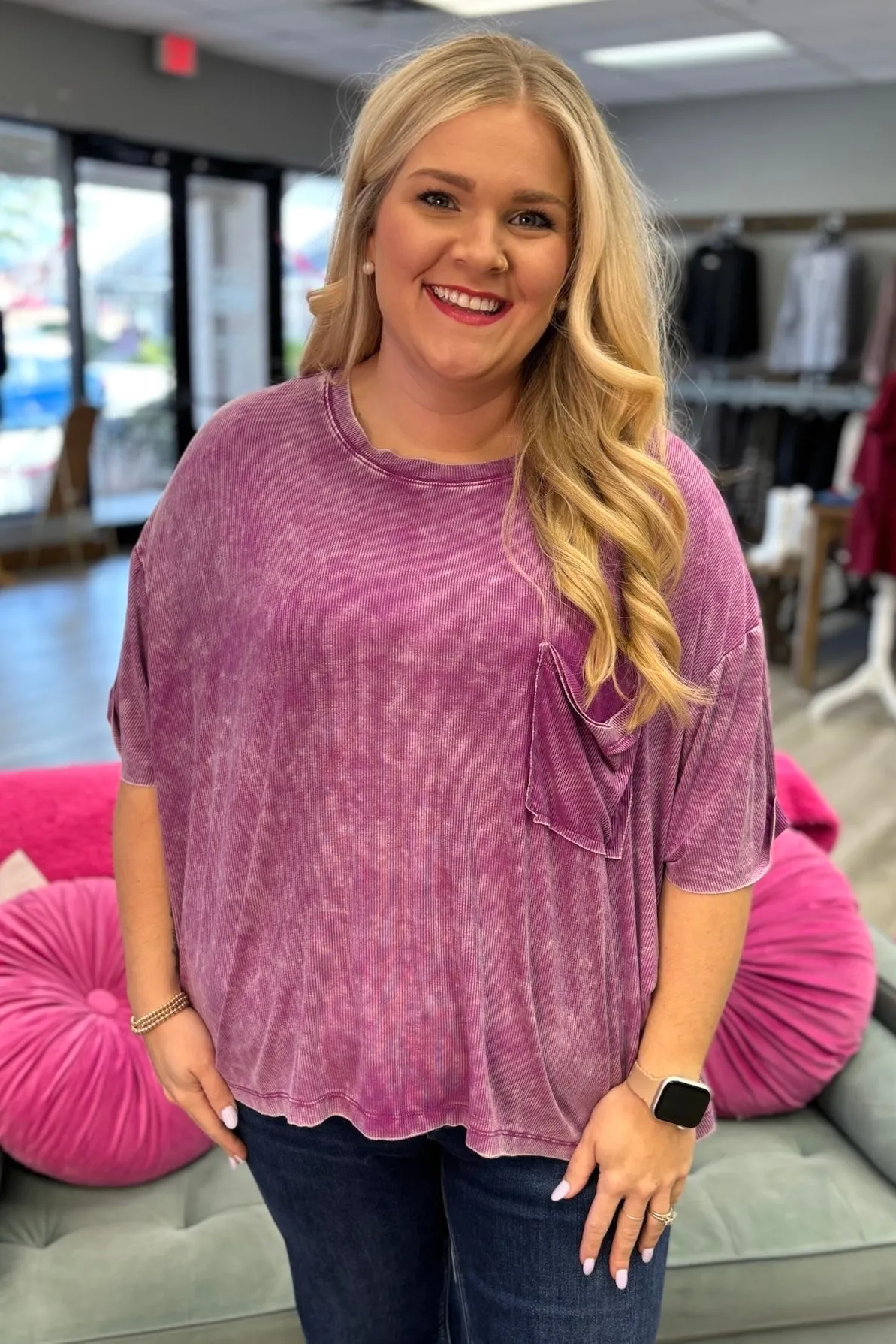RILEY Ribbed Cuffed Short Sleeve Top