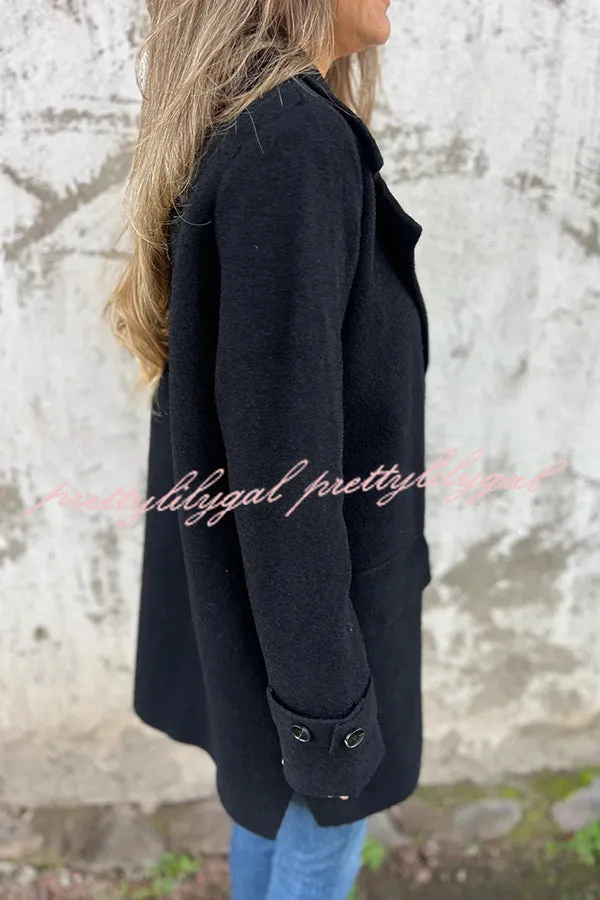 Solid Color Casual Lapel Long Sleeve Loose Woolen Jacket