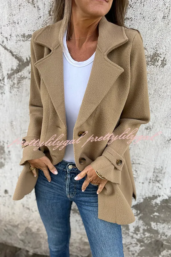 Solid Color Casual Lapel Long Sleeve Loose Woolen Jacket
