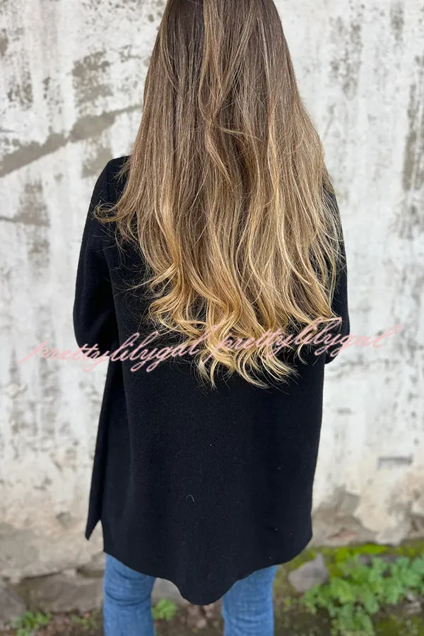 Solid Color Casual Lapel Long Sleeve Loose Woolen Jacket