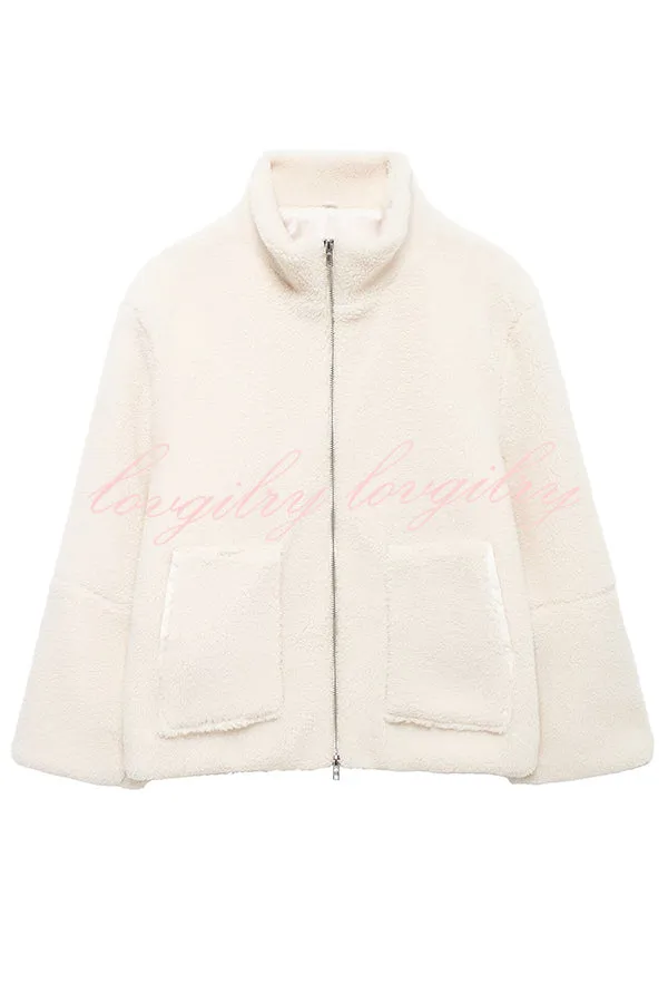 Solid Color Stitching High Collar Long Sleeve Loose Pocket Woolen Coat