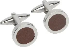 Stainless Steel & Brown Leather Cuffllnks - QC-200