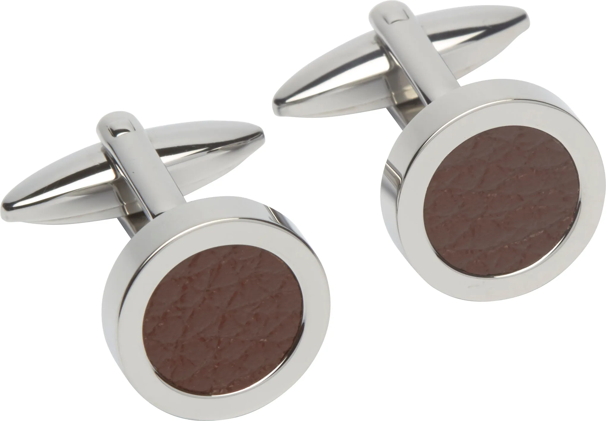 Stainless Steel & Brown Leather Cuffllnks - QC-200