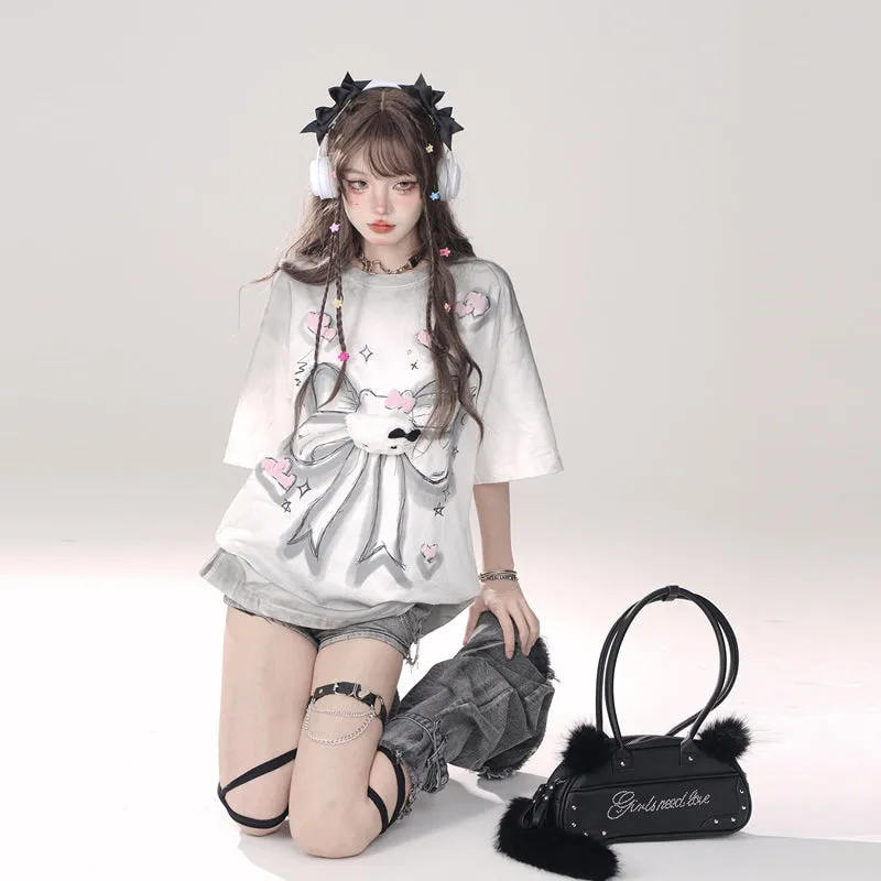 Summer Sweet Girl Style Hello Kitty Print Loose T-shirt