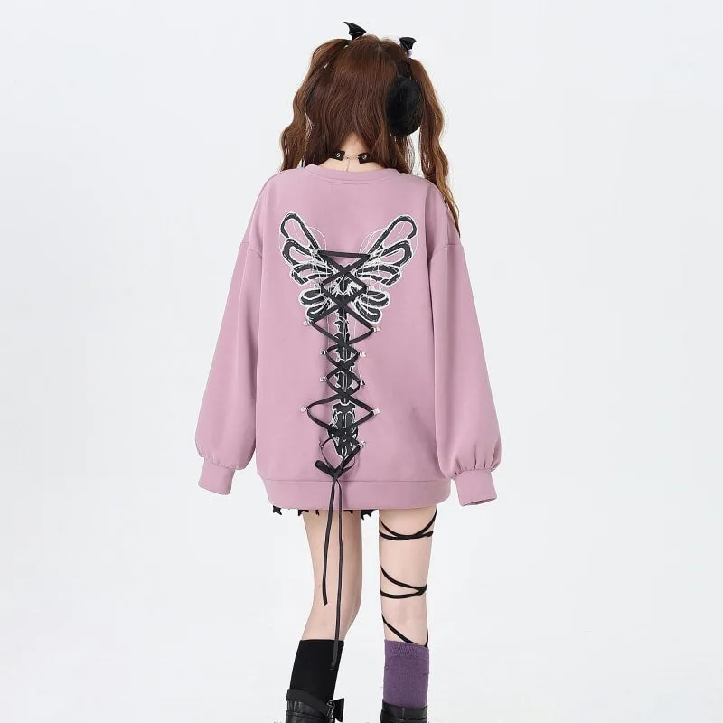 Sweet Cool Soft Girl Style Bow Tie Round Neck Loose Sweatshirt