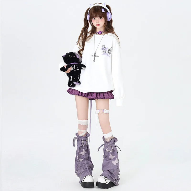 Sweet Cool Soft Girl Style Bow Tie Round Neck Loose Sweatshirt
