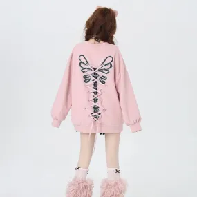 Sweet Cool Soft Girl Style Bow Tie Round Neck Loose Sweatshirt