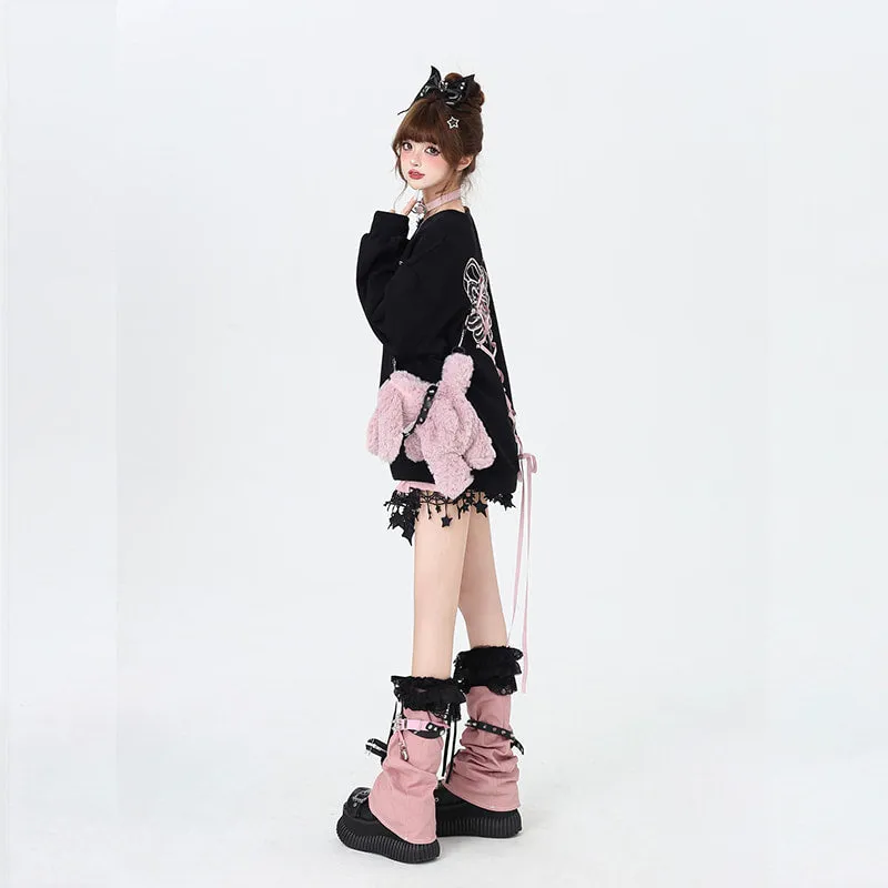 Sweet Cool Soft Girl Style Bow Tie Round Neck Loose Sweatshirt