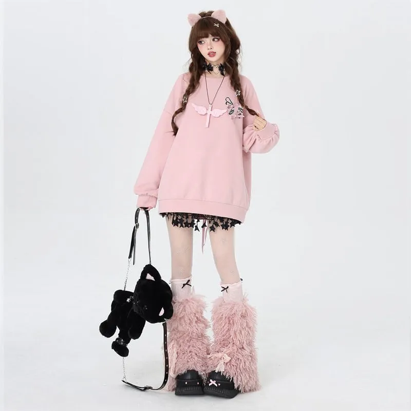Sweet Cool Soft Girl Style Bow Tie Round Neck Loose Sweatshirt