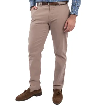 Taupe Brushed Cotton Stretch Twill Chino Trousers