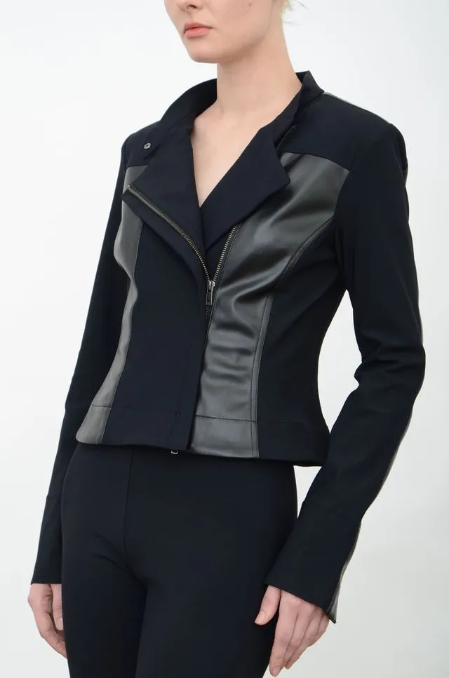 Tech Stretch Moto Jacket with Patchwork Detail - ARCHER FA24