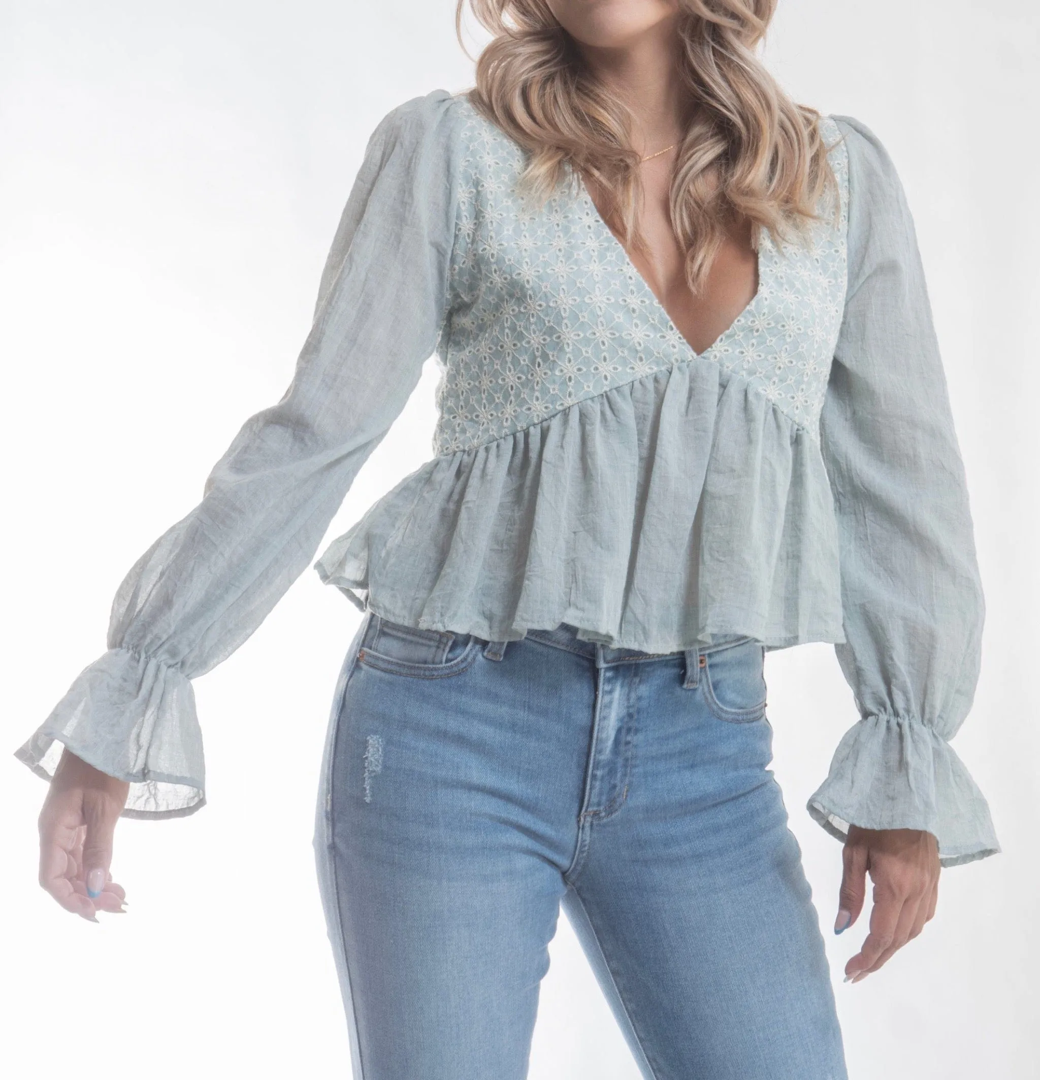 Valencia Eyelet Long Sleeve Top