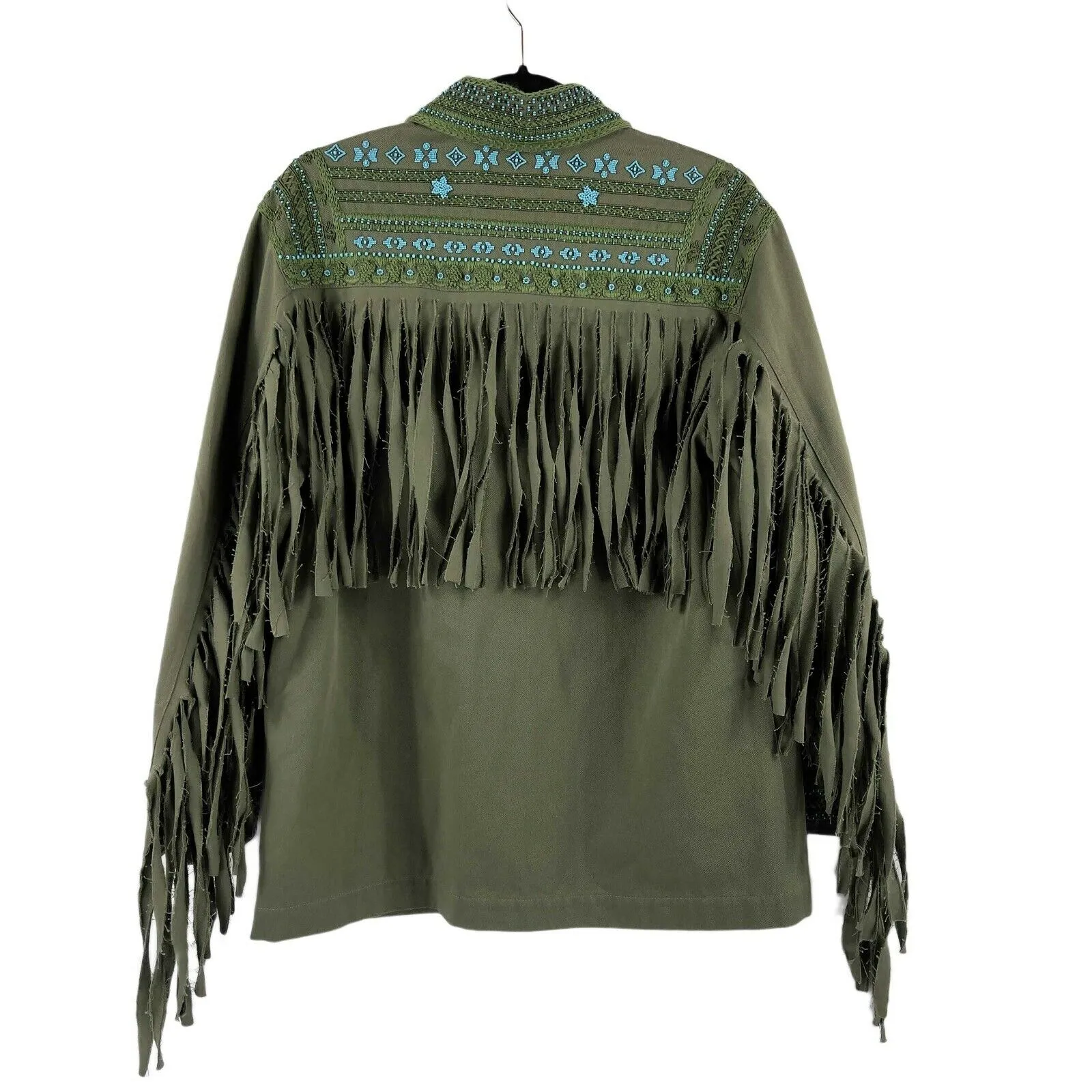 Valentino - Beaded Embroidered Fringe Back Jacket - Olive Green - Size 00