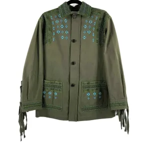 Valentino - Beaded Embroidered Fringe Back Jacket - Olive Green - Size 00