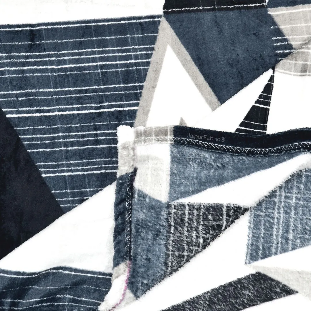 Winter Vibes Geometric Black and White Woolen Double Bedsheet