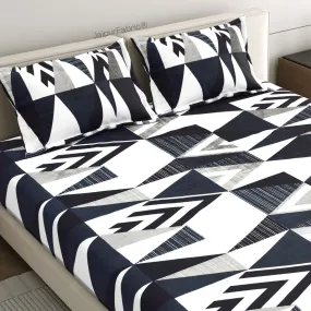 Winter Vibes Geometric Black and White Woolen Double Bedsheet