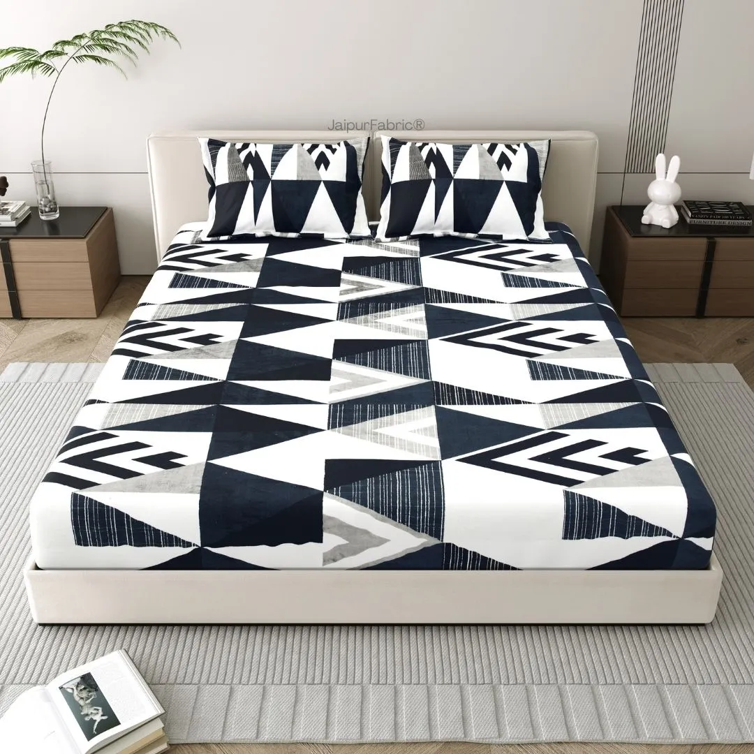 Winter Vibes Geometric Black and White Woolen Double Bedsheet