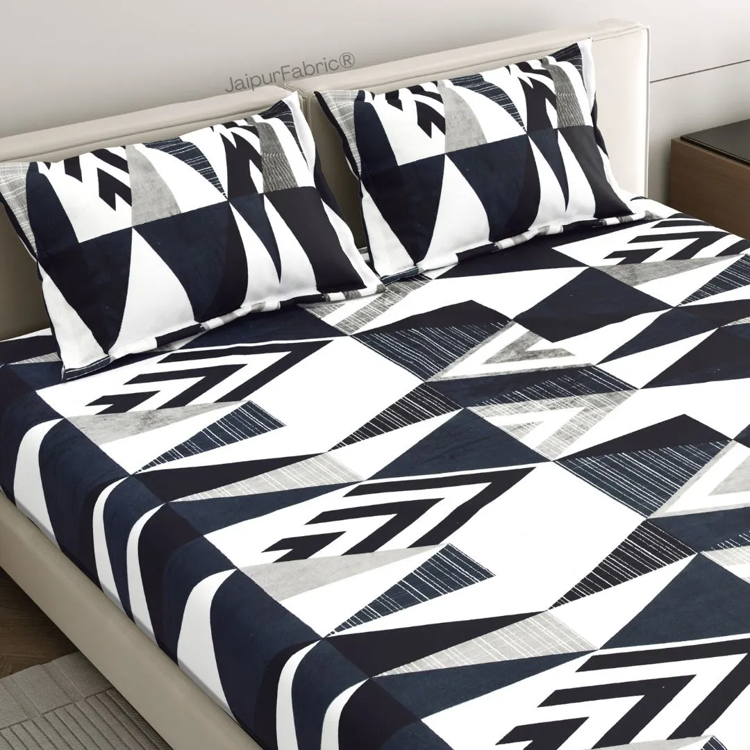 Winter Vibes Geometric Black and White Woolen Double Bedsheet