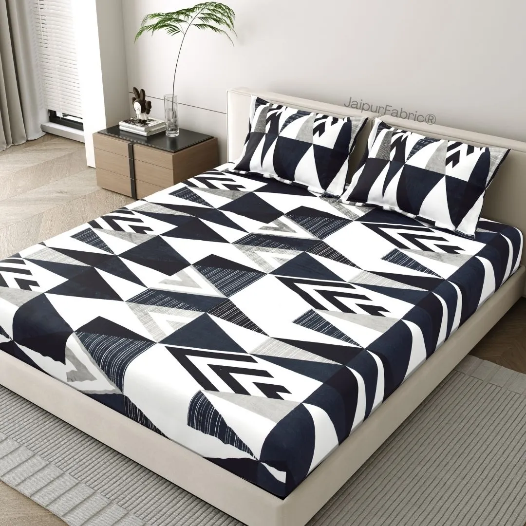 Winter Vibes Geometric Black and White Woolen Double Bedsheet