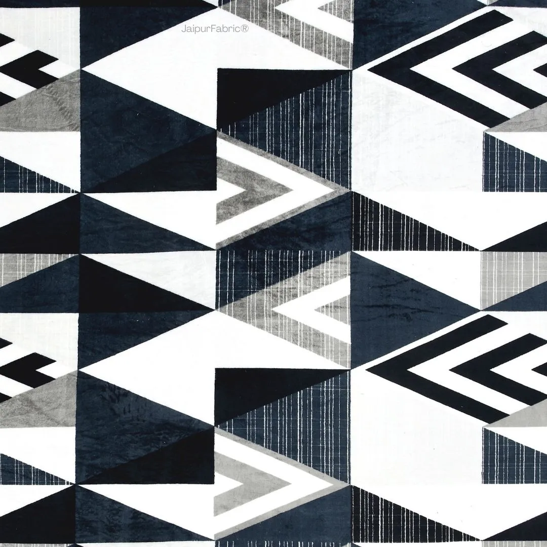 Winter Vibes Geometric Black and White Woolen Double Bedsheet