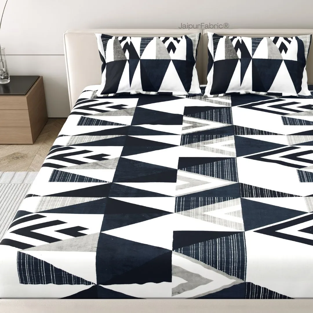 Winter Vibes Geometric Black and White Woolen Double Bedsheet
