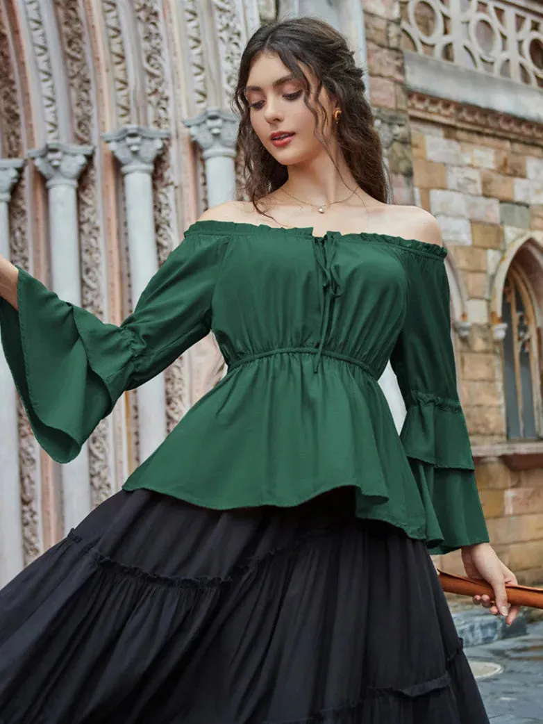 Women Off Shoulder Tops 3/4 Sleeve A-Line Tops