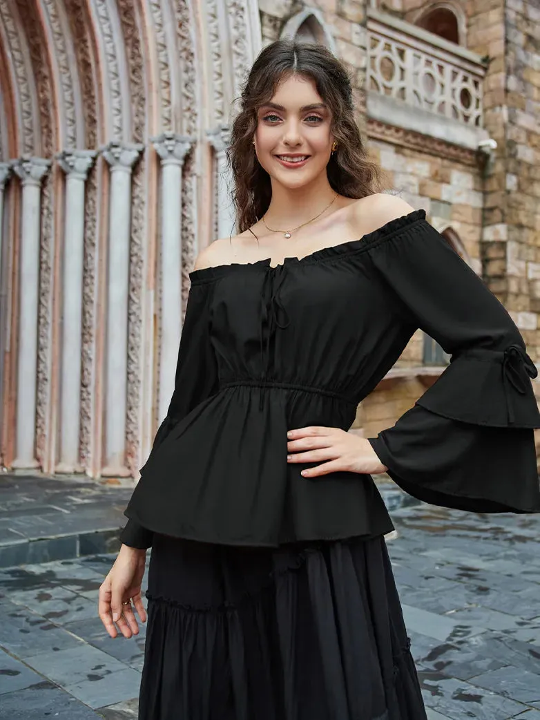 Women Off Shoulder Tops 3/4 Sleeve A-Line Tops