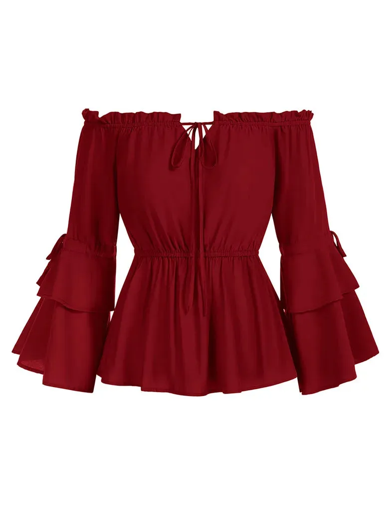 Women Off Shoulder Tops 3/4 Sleeve A-Line Tops