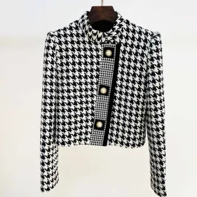 Women Tweed Thousand Bird Lattice Coat Fall Winter Leisure Short Woolen Jacket