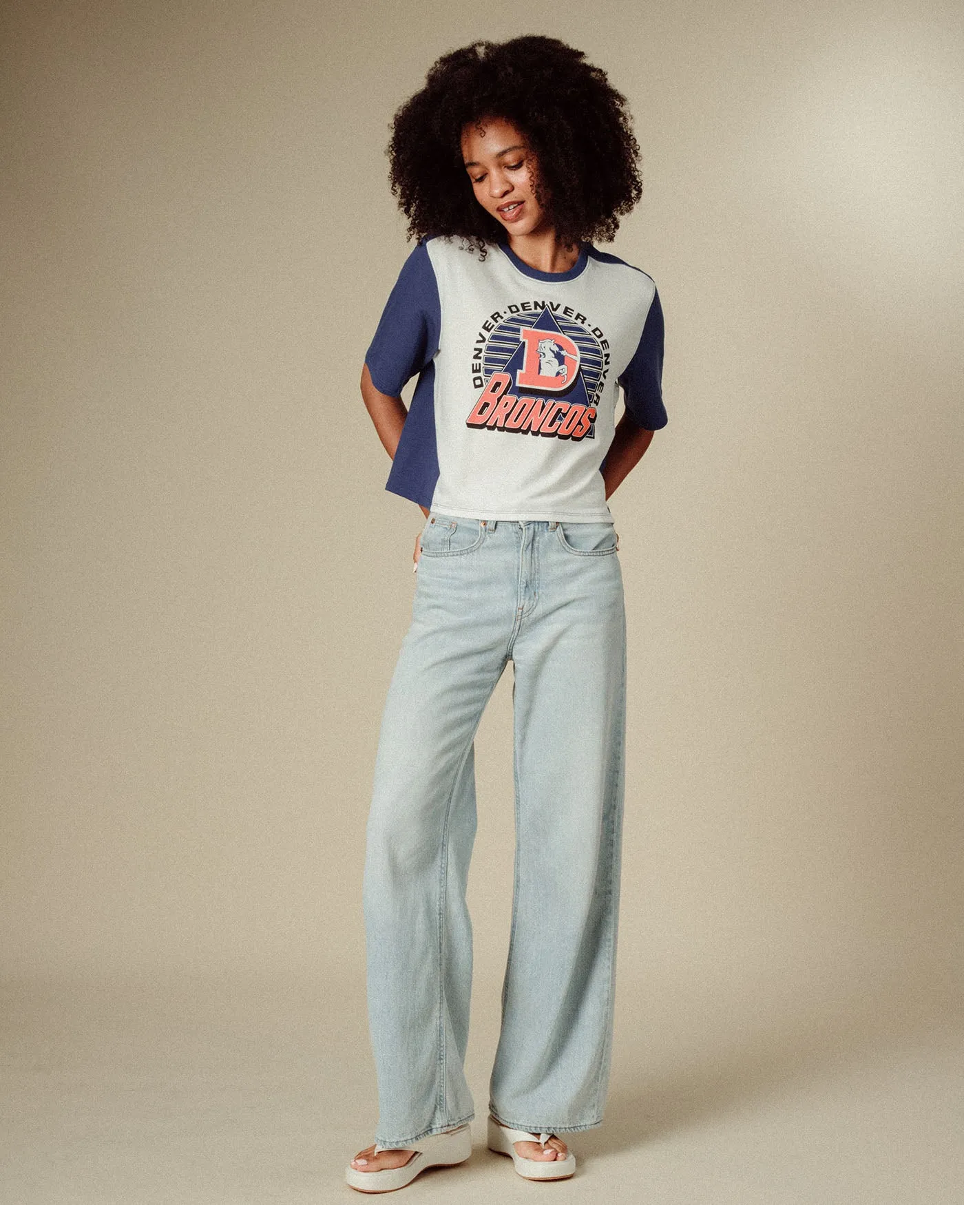 Women's Denver Broncos Color Block Crop Tee