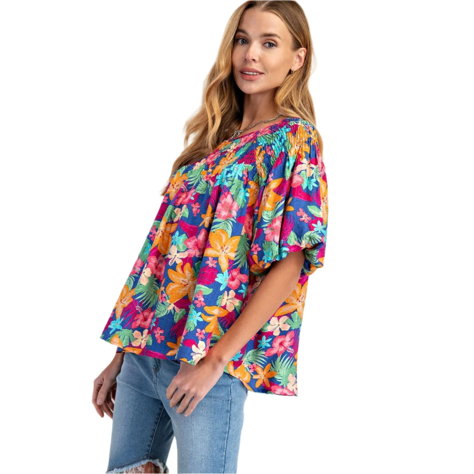Women's Easel Floral Bubble Top ET71547